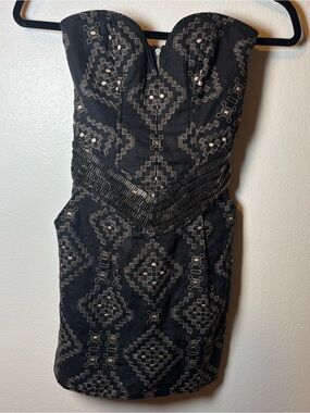 Parker Beaded Strapless Black Minidress Linen/Silk